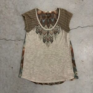 Vintage Y2K Miss Me Mixed Material Embellished Lace Crotchet Tee Shirt Women's